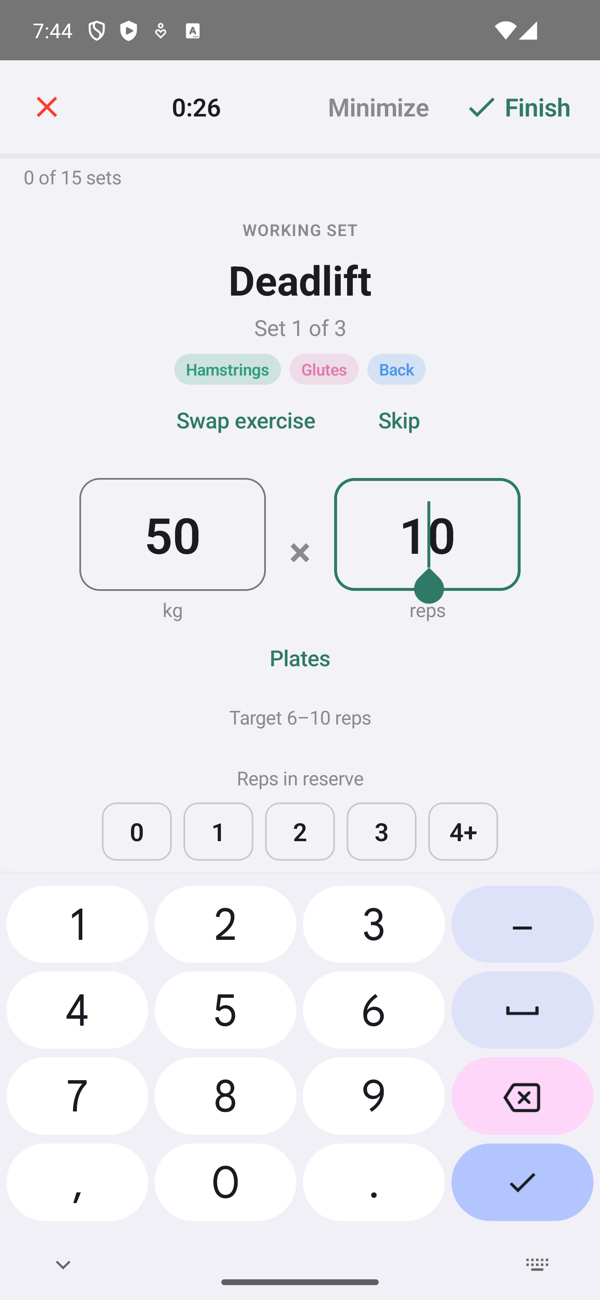 Logging a working set during a guided Android workout, with reps-in-reserve